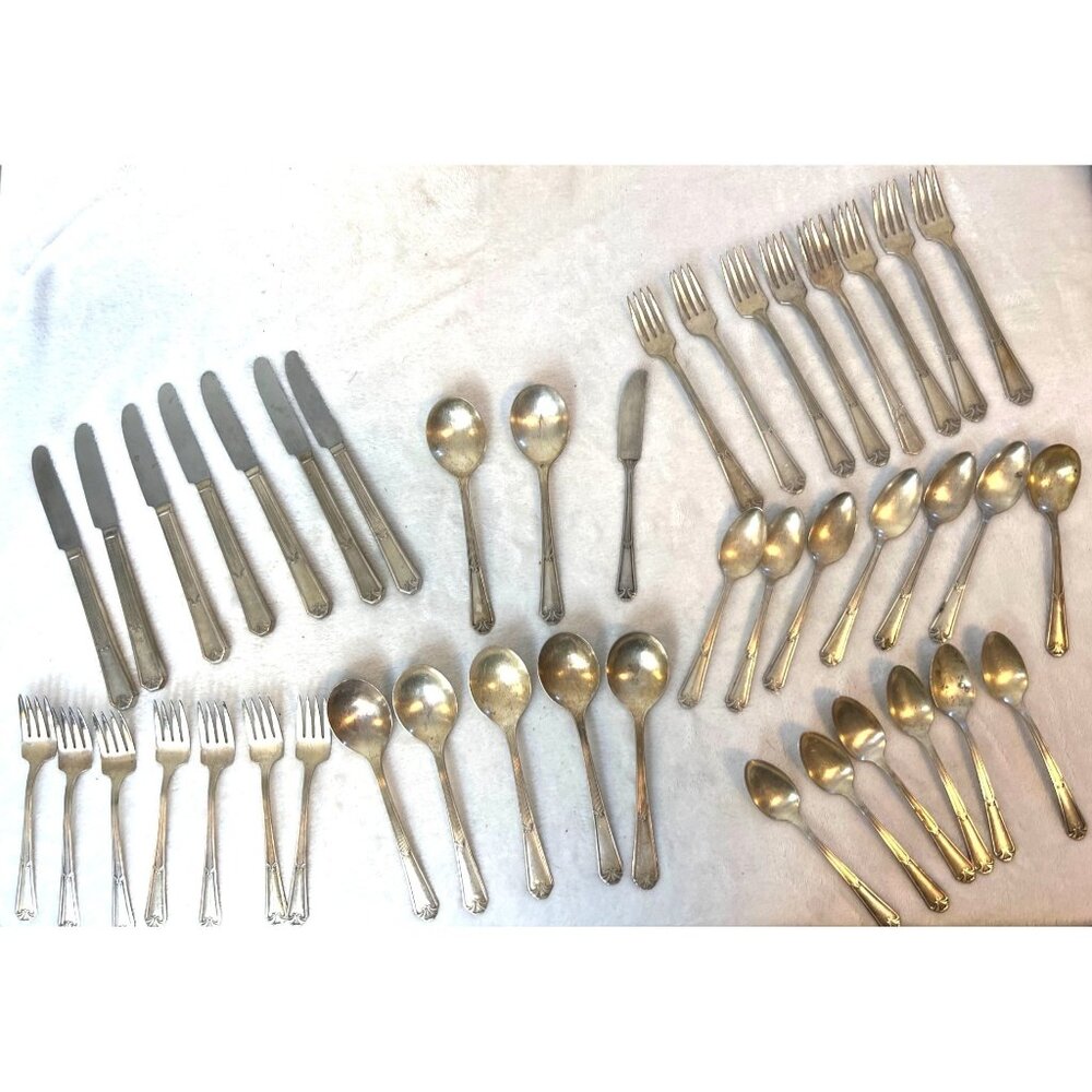 Antique Vintage 43 Pieces 1933 Rogers Fidelis Silverware Lot Silverplate